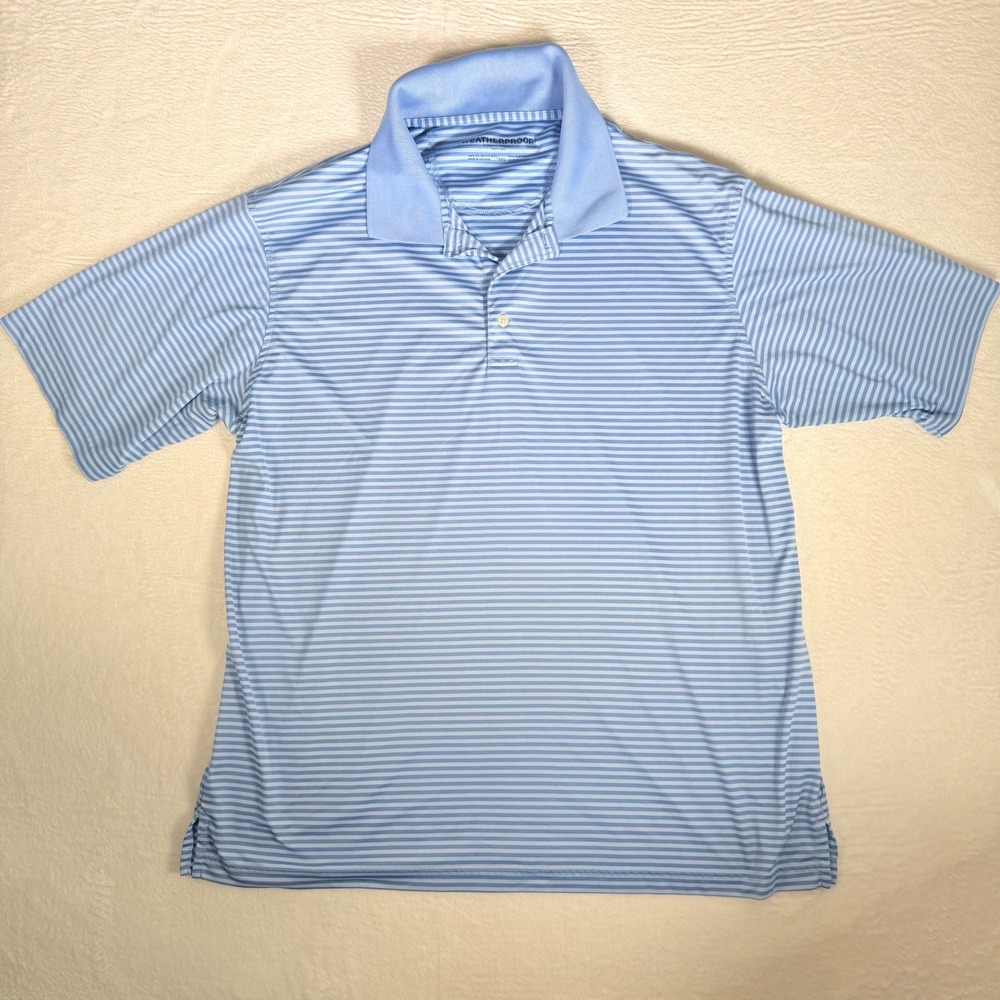 WEATHERPROOF Company Mens‎ XXL Blue Stripe Golf Polo Shirt Performance Pique
